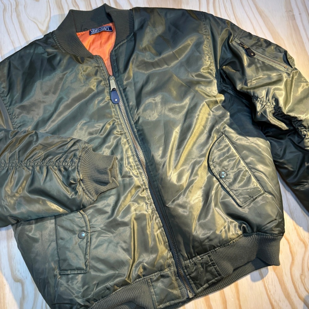 Army Navy Men's Vintage MIL-J-905 MA-1 Flight Bomber Jacket Olive Green Size L